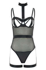 Oh la la Cheri Dena Unlined Strappy Teddy with Removable Harness and Garter Straps Black