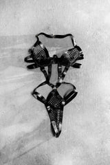 Oh la la Cheri Seduction Unlined Underwire Fishnet Teddy with Wide Elastic Strap Details Black