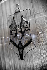Oh la la Cheri Seduction Unlined Underwire Fishnet Teddy with Wide Elastic Strap Details Black