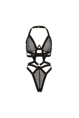 Oh la la Cheri Seduction Unlined Underwire Fishnet Teddy with Wide Elastic Strap Details Black