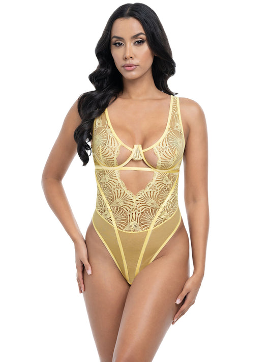 Oh la la Cheri Tiana Underwire Cups Lace Teddy Pale Banana