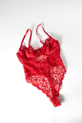Oh la la Cheri Ivanna Unlined Underwire Lace Teddy with Satin Inserts Red