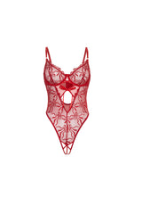 Oh la la Cheri Queen Mariah Unlined Underwire Embroidered Teddy with Front Tie Detail Cheri Girlitude 046/Red