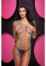 Lapdance Fencenet Rainbow Mini Dress Stocking - One Size