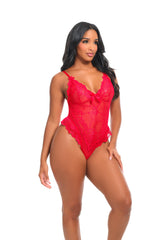 Oh la la Cheri Valentine Soft Cup Lacey Teddy with Bows Details Red