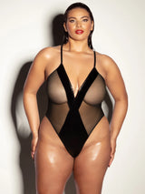 Oh la la Cheri Curvy Finesse Sheer Teddy Vinyl Black