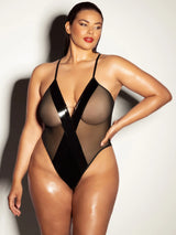 Oh la la Cheri Curvy Finesse Sheer Teddy Vinyl Black