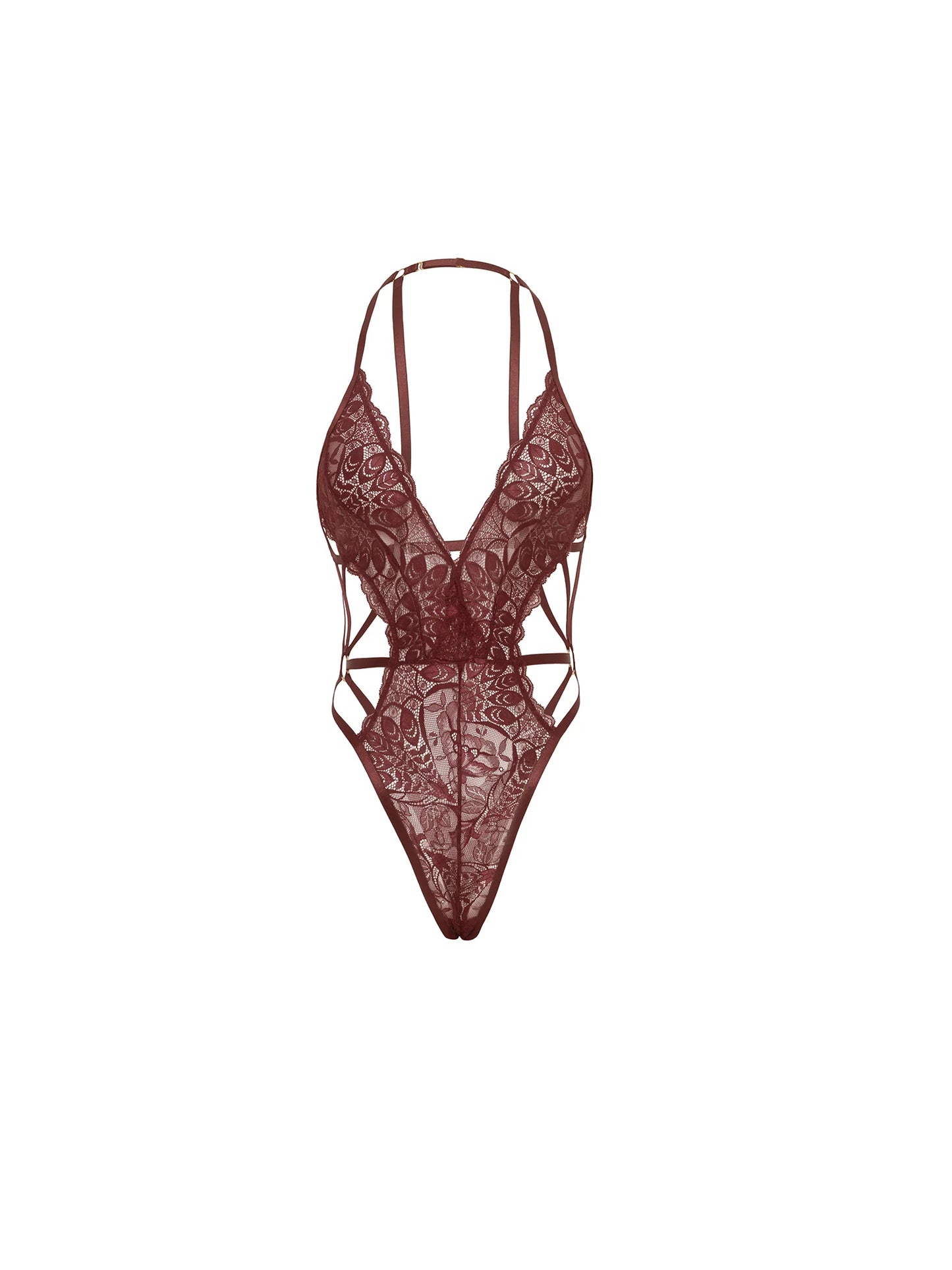 Oh la la Cheri Lina Lace Halter Teddy - Zinfandel