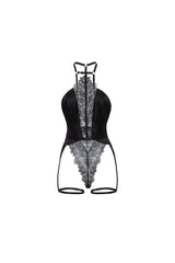Oh la la Cheri Winnie Soft Cup Halter Teddy with Attached Garter Stays Black