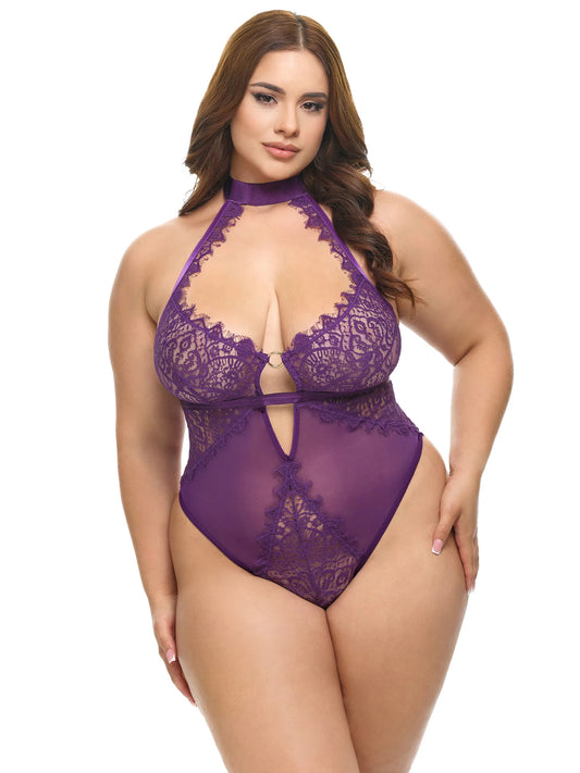 Oh la la Cheri Curvy Kennedy Sheer Lace Teddy Purple
