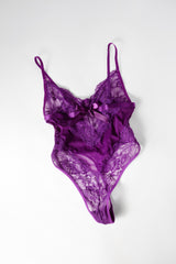 Oh la la Cheri Sylvie Soft Cup Lace Teddy with Bow Details Imperial Purple