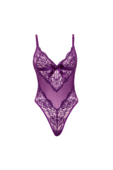 Oh la la Cheri Sylvie Soft Cup Lace Teddy with Bow Details Imperial Purple