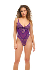 Oh la la Cheri Sylvie Soft Cup Lace Teddy with Bow Details Imperial Purple