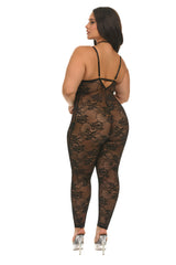 Oh la la Cheri Queen Presley Soft Cup Lace Catsuit with Collar and Ring Details Black