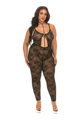 Oh la la Cheri Queen Presley Soft Cup Lace Catsuit with Collar and Ring Details Black