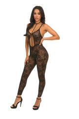 Oh la la Cheri Presley Soft Cup Lace Catsuit with Collar and Ring Details Black