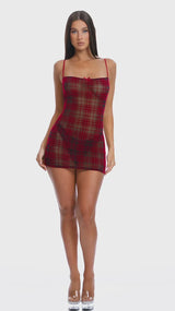 Forplay Velvet Lines Plaid Chemise Lingerie Set