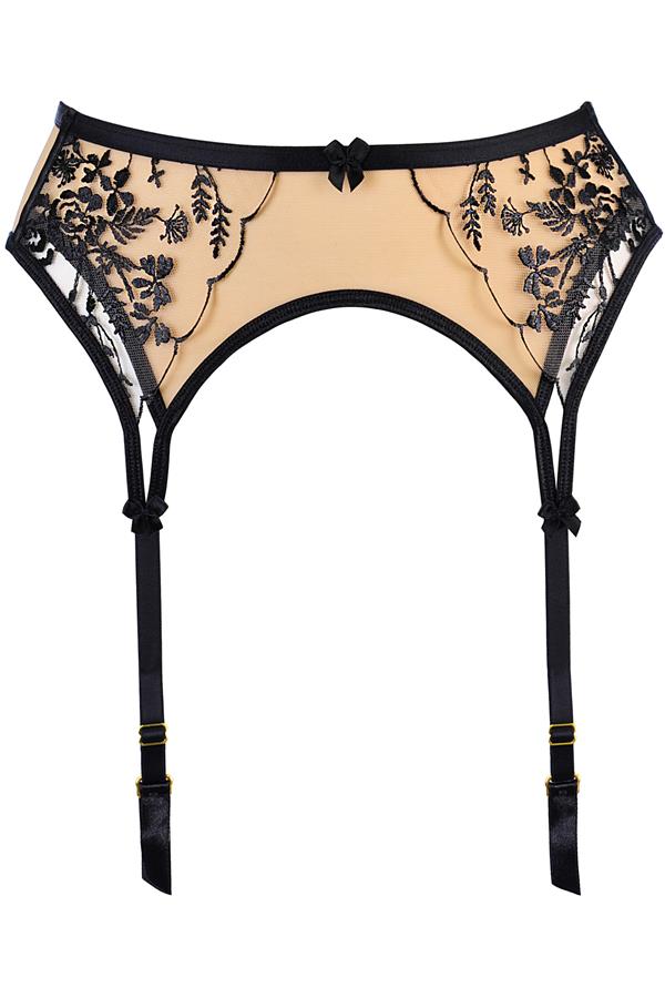 Duchessa Sheer Garter Belt Black/Nude