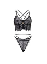 Oh la la Cheri Indie Unlined Underwire Lace Bustier and Panty Set with Nonfunctional Ties Black