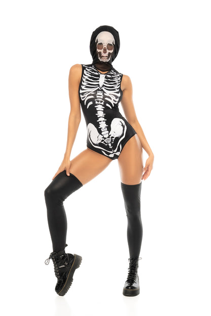 Mapale Lingerie Skeleton Printed Bodysuit Costume Set Black