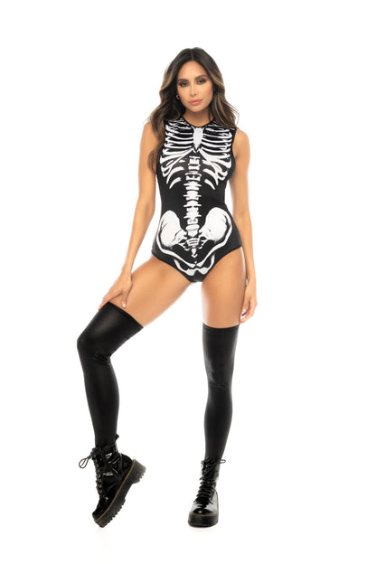 Mapale Lingerie Skeleton Printed Bodysuit Costume Set Black