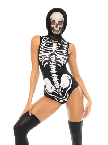 Mapale Lingerie Skeleton Printed Bodysuit Costume Set Black