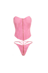 Oh la la Cheri Rider Bustier Bra Set Zipper Front Vinyl Begonia Pink
