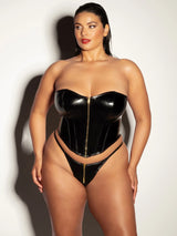 Oh la la Cheri Curvy Rider Bustier Bra Set Zipper Front Vinyl Black