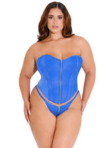 Oh la la Cheri Queen Rider Vinyl Bustier with Front Functional Zipper and Matching Panty Cobalt Blue