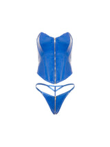 Oh la la Cheri Queen Rider Vinyl Bustier with Front Functional Zipper and Matching Panty Cobalt Blue