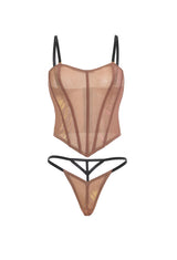 Oh la la Cheri Queen Nova Iridescent Mesh Bustier with Boning Inserts and Matching G-string Panty Light Iridescent/Black