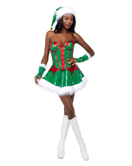 Roma Costume 2PC Santa's Elf Corset Skirt Set Green Holiday