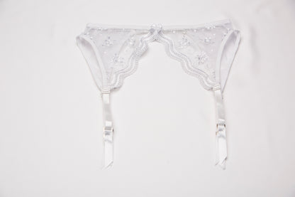 Shirley of Hollywood Scalloped Embroidery Garter Belt White