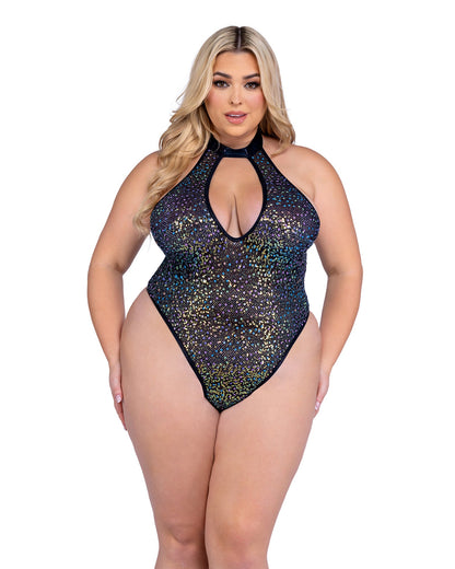 Roma Festival Rave Sequin Fishnet Keyhole Romper Black or White