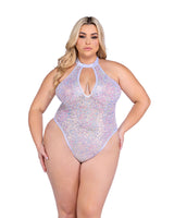 Roma Costume Stripper Sequin Fishnet Keyhole Romper