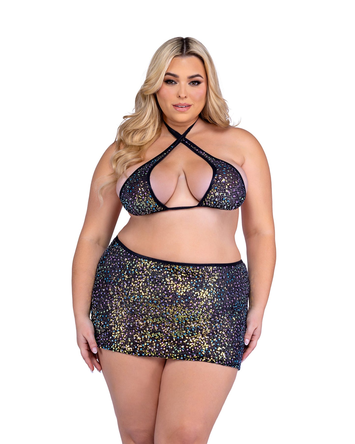 Roma Festival Rave Sequin Fishnet Criss-Cross Top