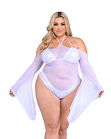 Roma Costume Stripper Sheer Mesh Romper with Bell Sleeves