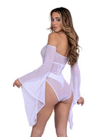 Roma Costume Stripper Sheer Mesh Romper with Bell Sleeves