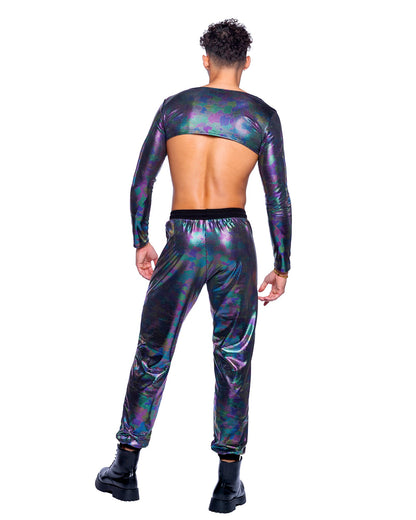 Roma Festival Rave Rainbow Shimmer Camouflage Long Sleeved Crop Top