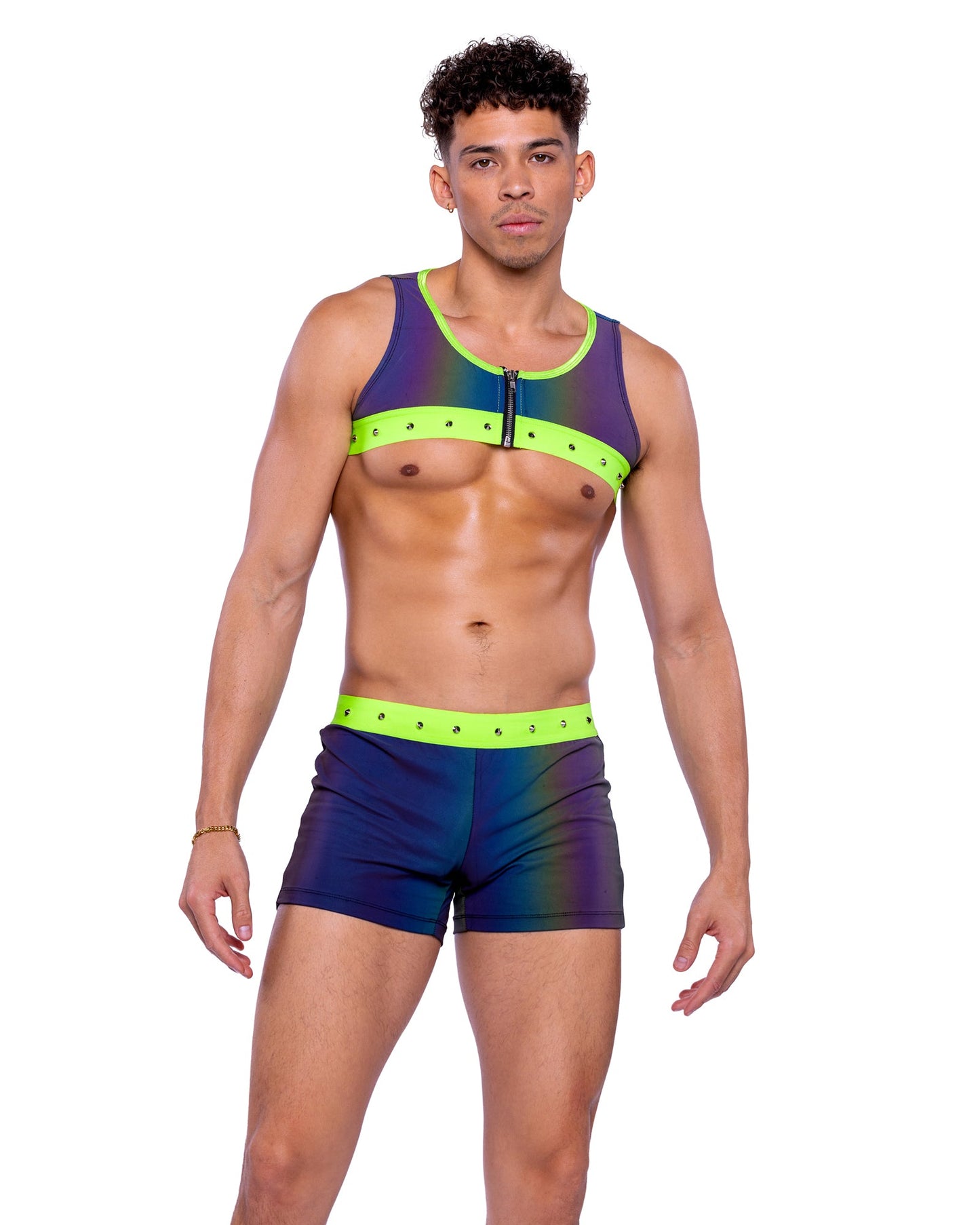 Roma Festival Rave Reflective Shorts with Stud Details