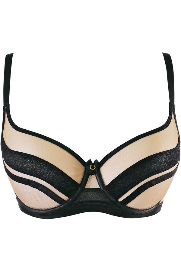 Sheer Stripe Unlined Bra Black/Nude
