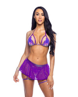 Roma Costume Stripper Bedazzled Mesh Mini Skirt Rhinestone Detail
