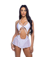 Roma Costume Stripper Bedazzled Mesh Mini Skirt Rhinestone Detail