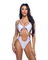 Roma Costume Stripper Bedazzled Strappy Romper Rhinestone Detail