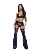 Roma Costume Stripper 1PC Pleather Chaps with Lace-Up Detail