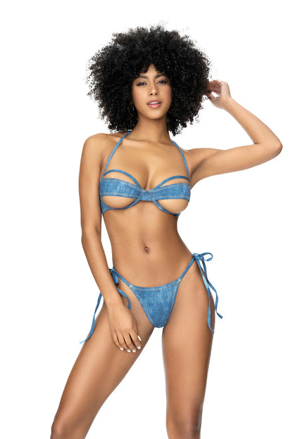 Mapale Swimwear Y2K Cut-Out Two Piece Bikini Set Blue Chambray