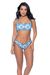 Mapale Two Piece Swimsuit Square Neck Bikini Set Blue Eyelet Print-Rebel Romance