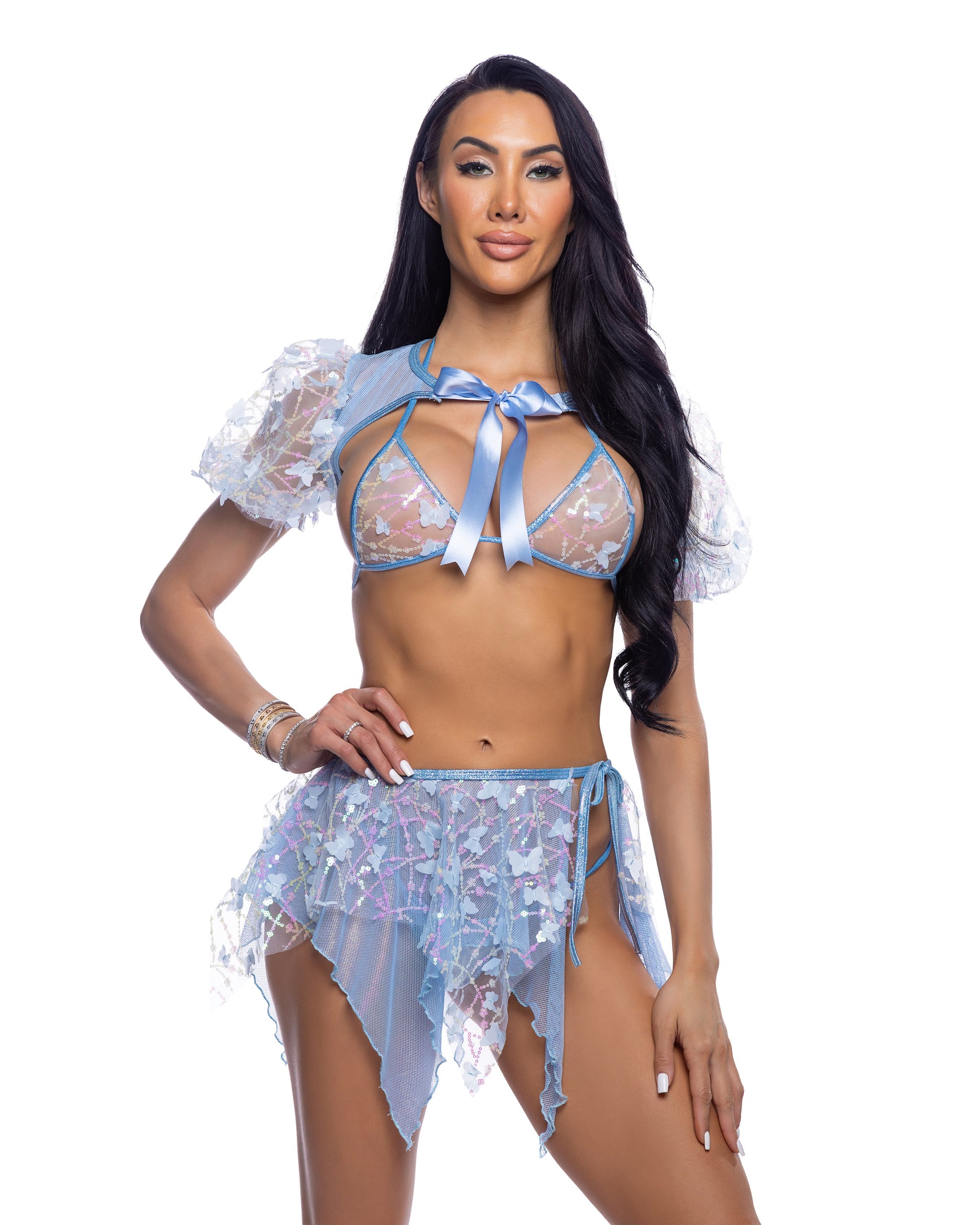 Roma Costume Stripper Butterfly & Sequin Puff Sleeve Shrug