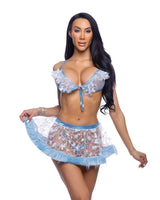 Roma Costume Stripper Butterfly & Sequin Skirt with Faux Fur Trim