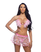 Roma Costume Stripper Bikini Top with Butterfly & Sequin Trim & Heart Hardwar